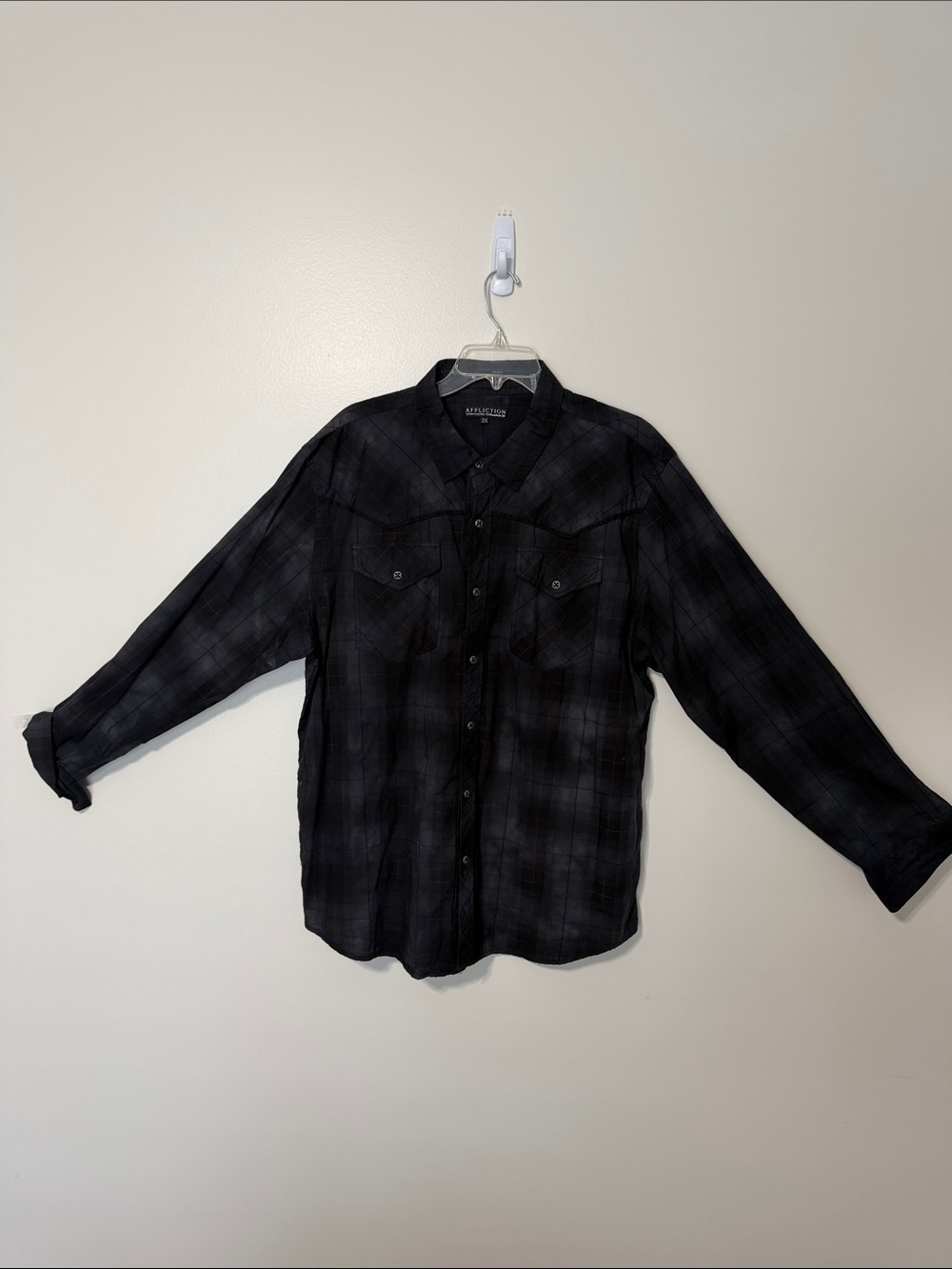 Affliction Black Plaid Men’s Button-Down Shirt